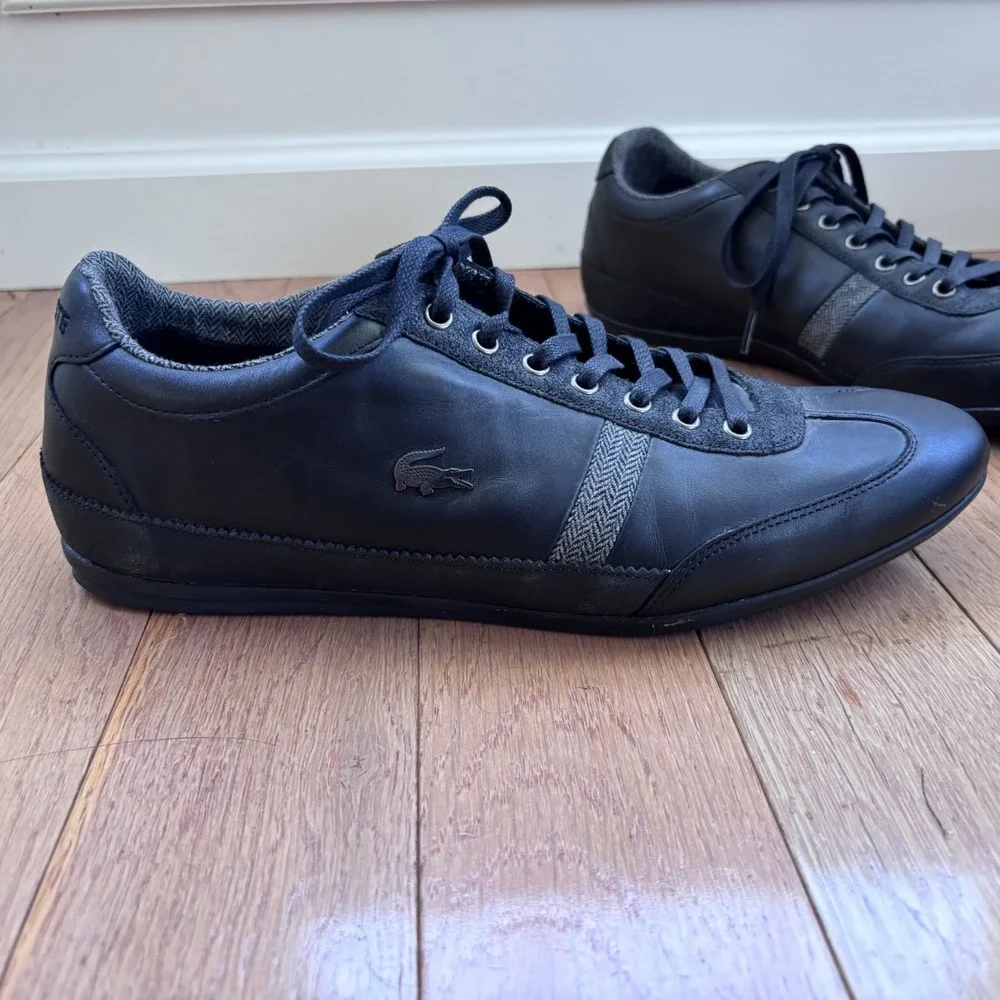 Lacoste Misano 25 SRM Black‎ Leather Shoes Men's Size 10.5 Dress Casual Sneakers